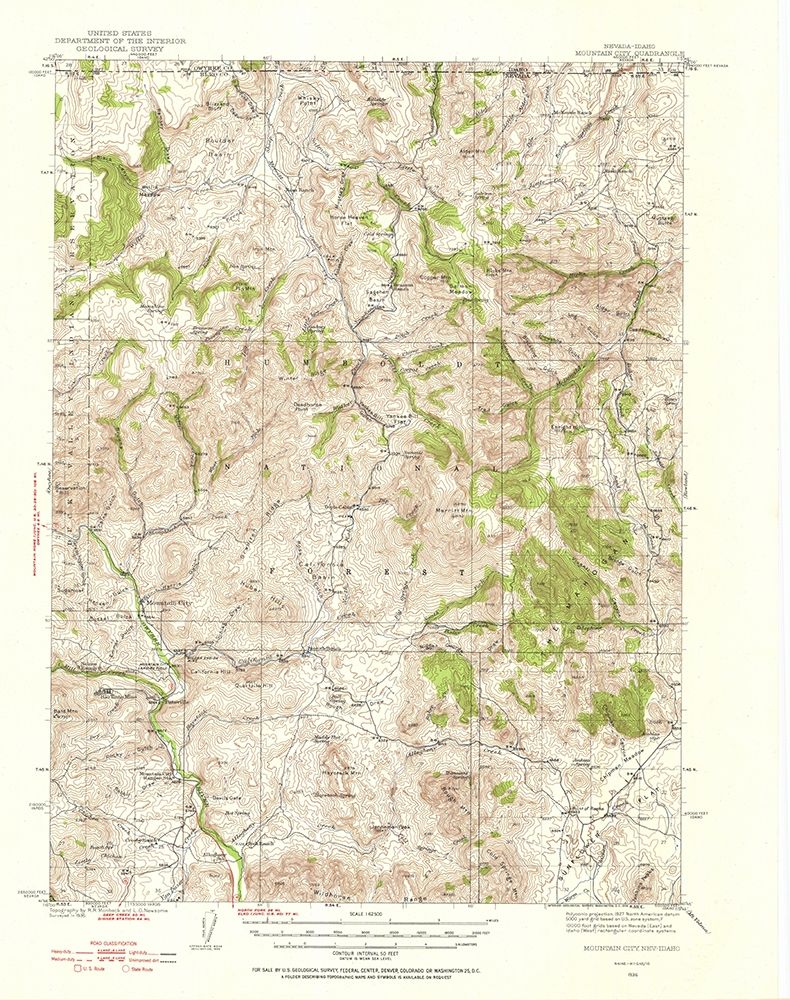 Mountain City Nevada Idaho Quad - USGS 1936