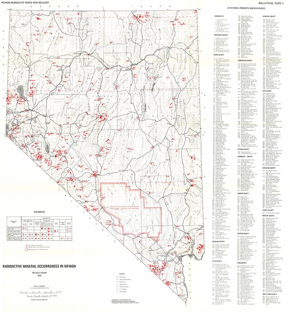 Radioactive Minerals Nevada Mines - Garside 1973