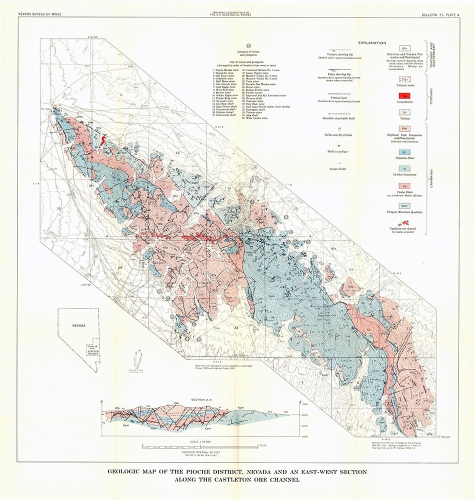 Pioche District Castleton Ore Channel NV Mines