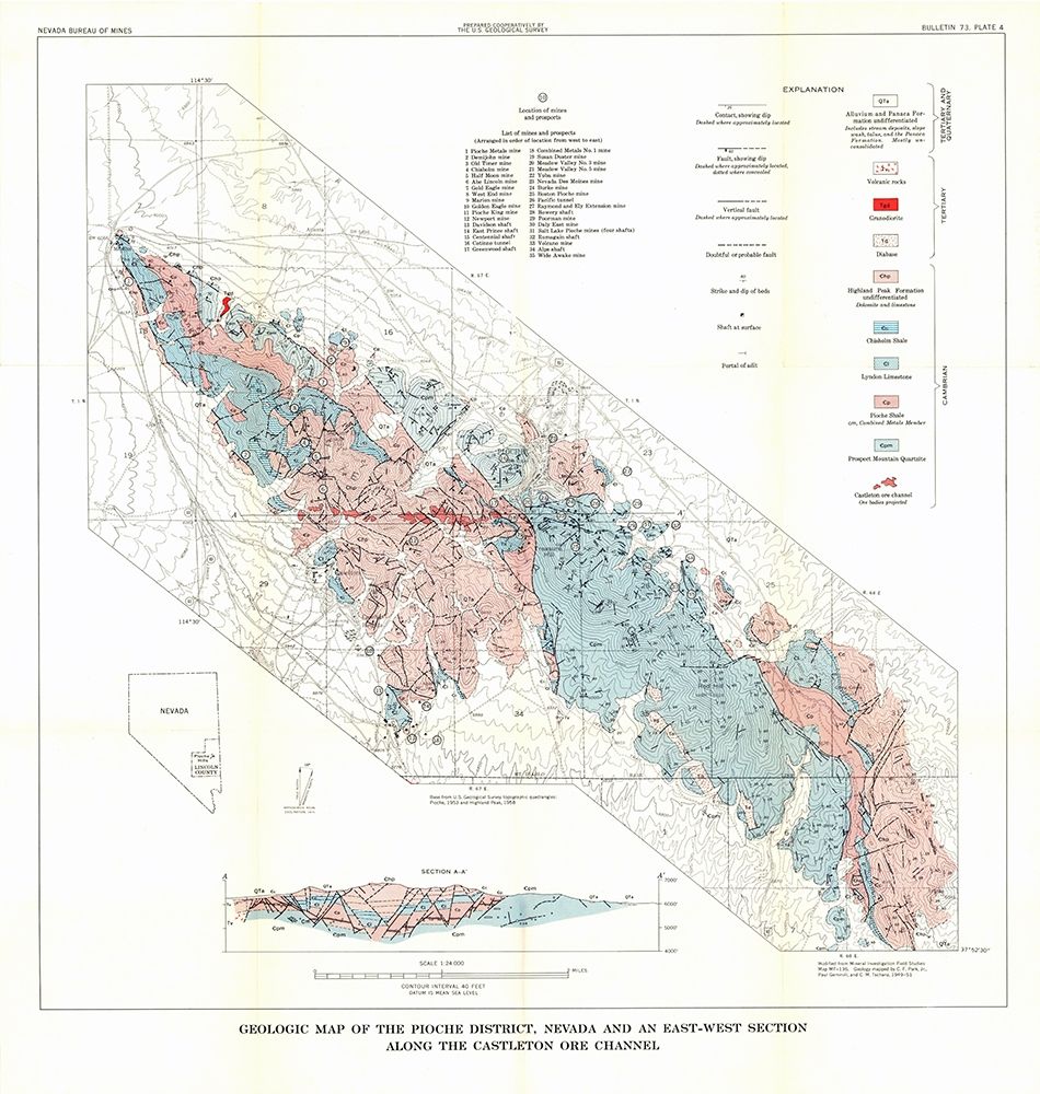 Pioche District Castleton Ore Channel NV Mines
