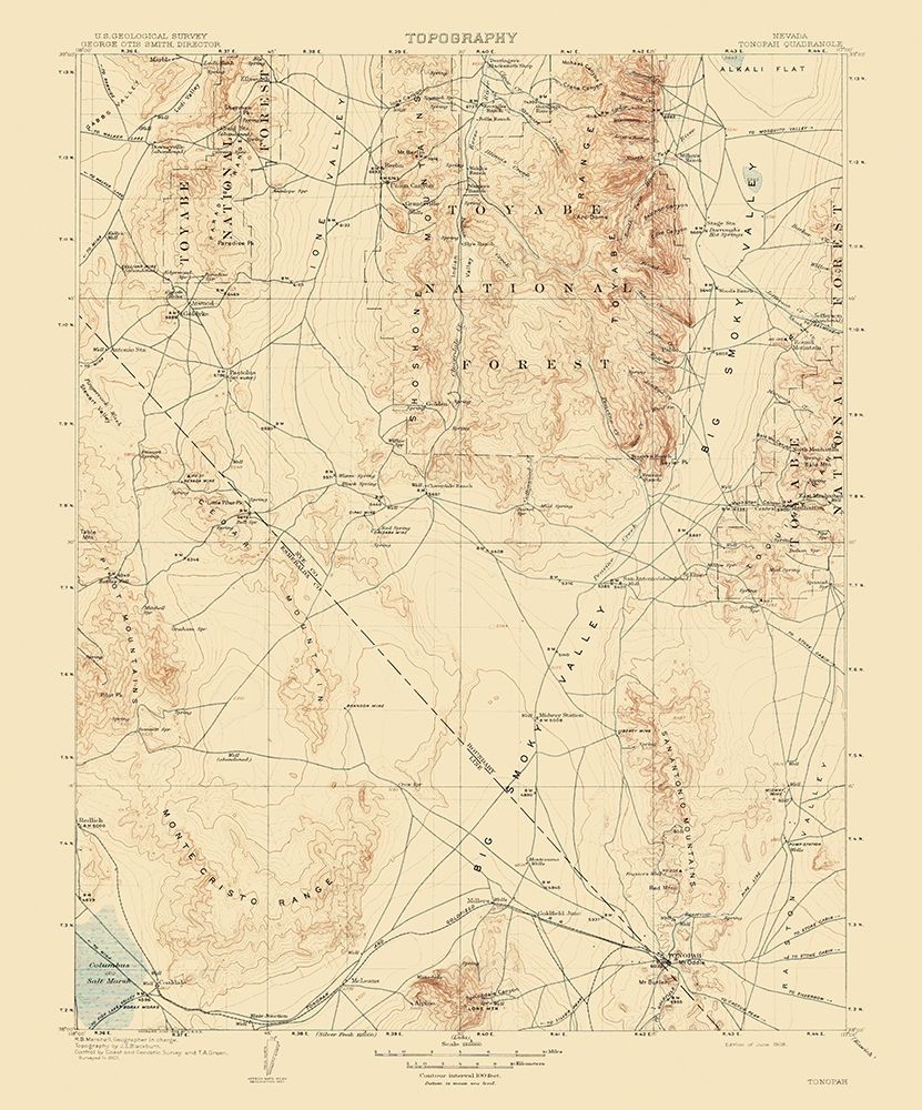 Tonopah Nevada Quad - USGS 1908