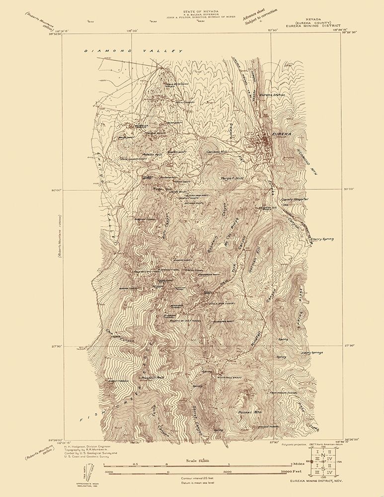 Eureka Mining District Nevada Sheet - USGS 1927
