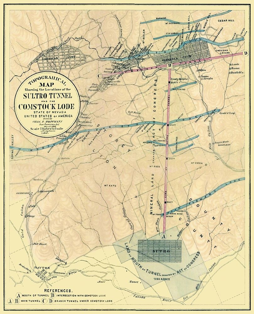 Sultro Tunnel Comstock Lode Nevada - Hoffmann 1866