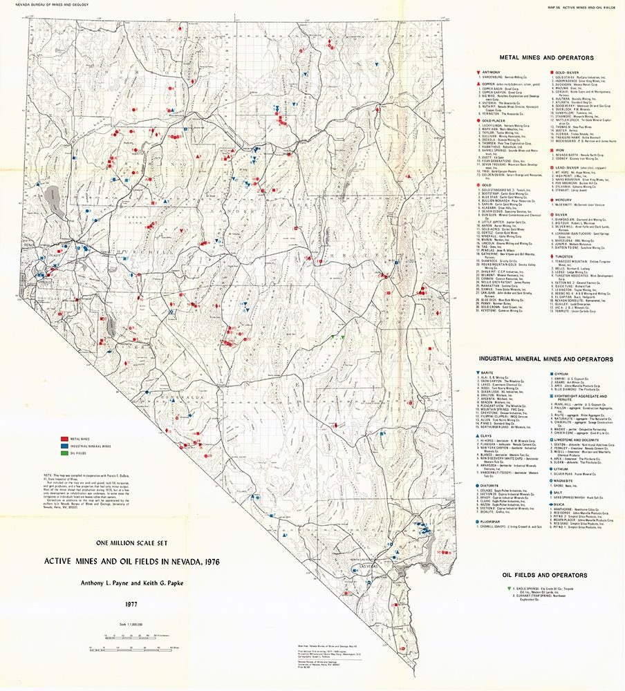 Active Mines Oil Fields Nevada Mines - Payne 1976