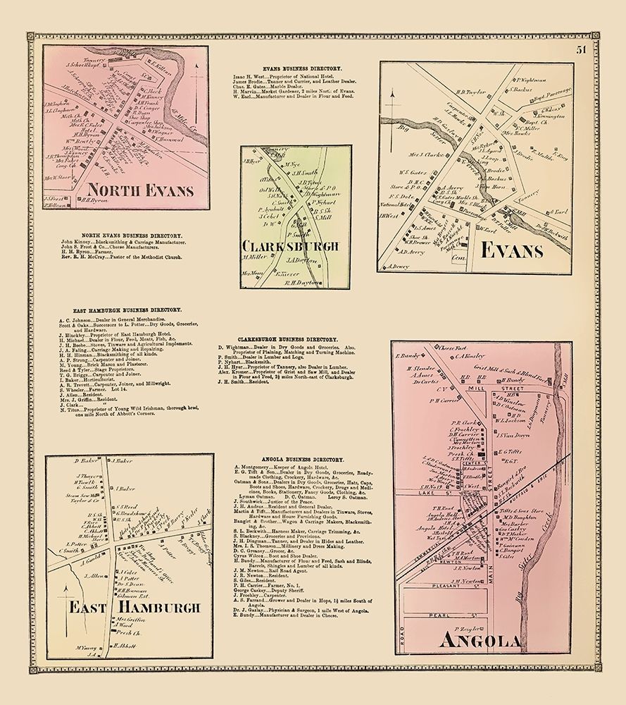 Clarksburgh, Evans, Angola, East Hamburgh New York