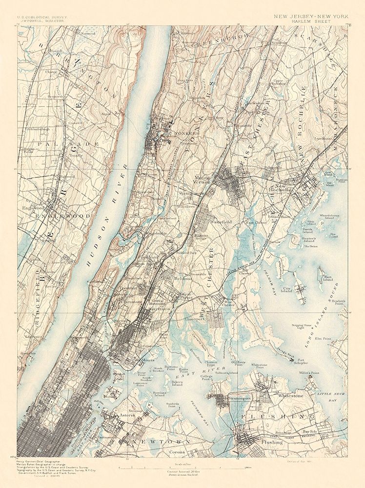 Harlem New York New Jersey Sheet - USGS 1891