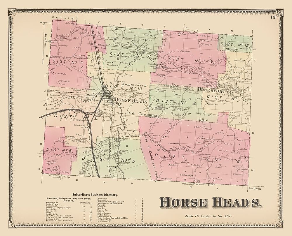 Horse Heads New York Landowner - Beers 1869