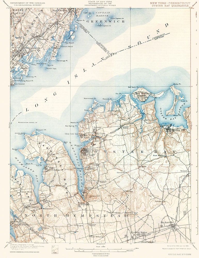 Oyster Bay New York Conneticut Quad - USGS 1900