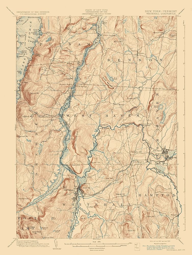 Whitehall New York Vermont Quad - USGS 1902