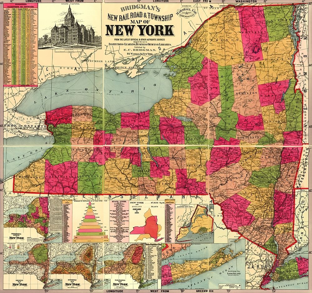 New York Railroads and Townships - Bridgman 1896