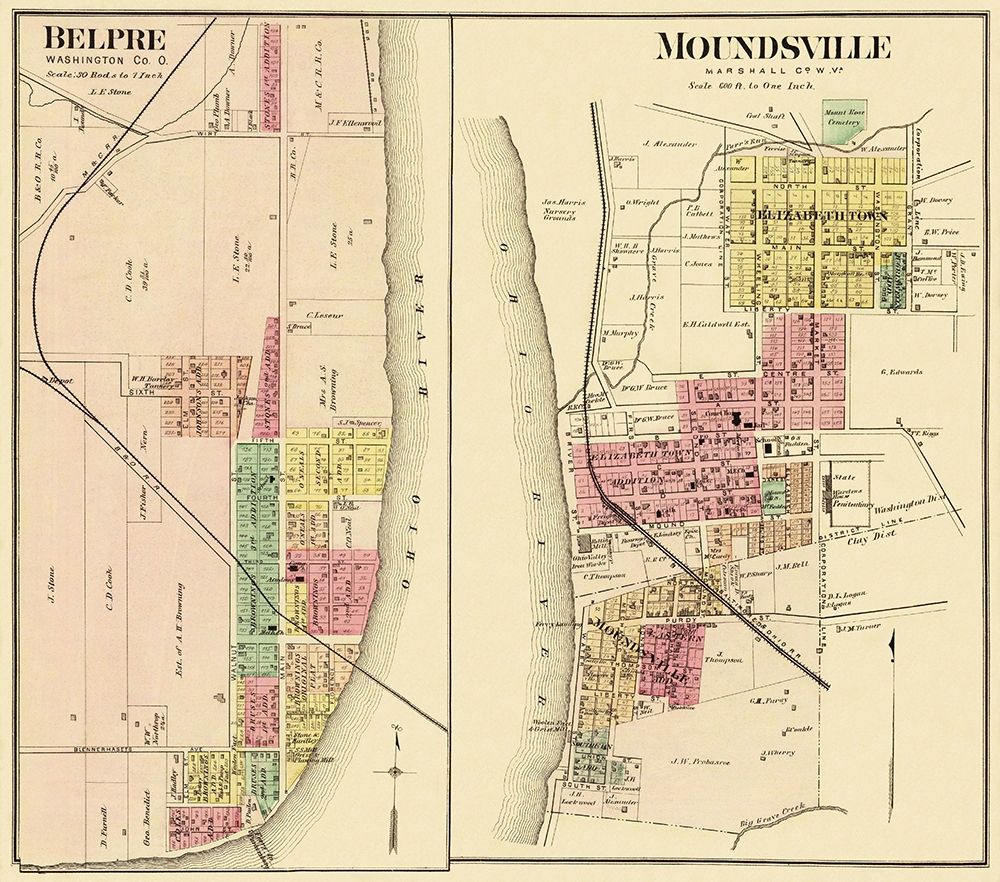 Belpre, Moundsville Ohio Landowner - Hayes 1877