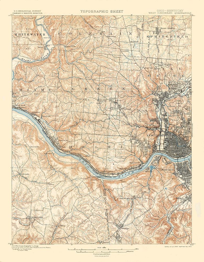 Cincinnati West Ohio Kentucky Quad - USGS 1900