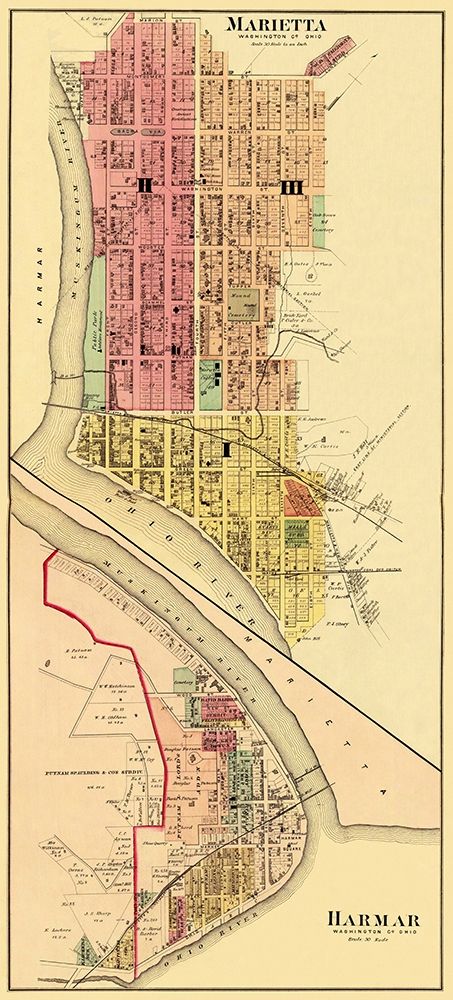 Marietta, Harmar Ohio Landowner - Hayes 1877