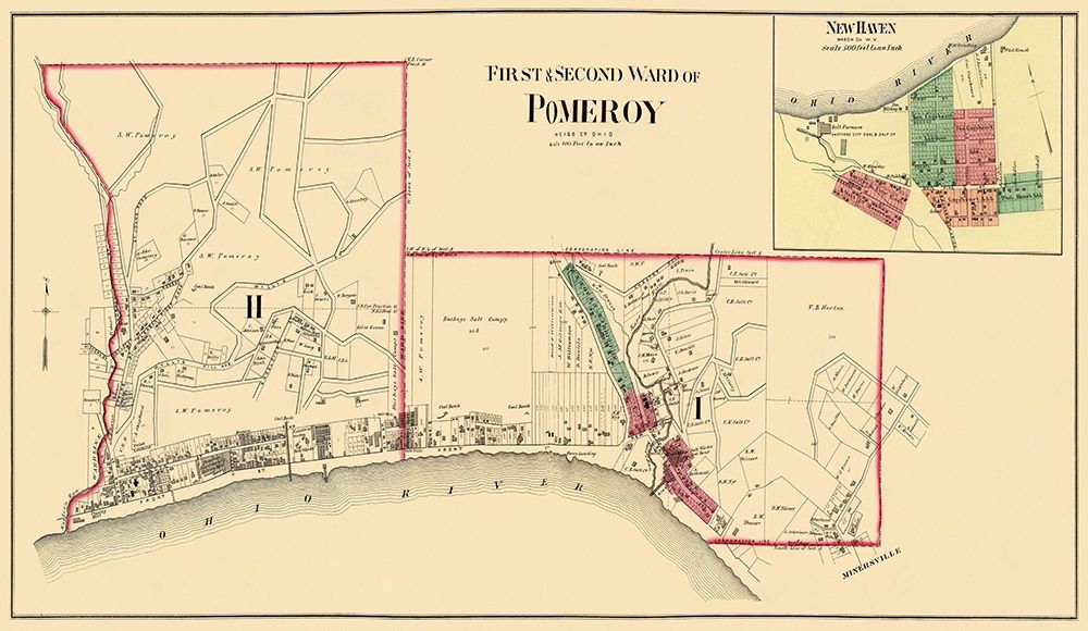 Pomeroy, New Haven Ohio Landowner - Hayes 1877