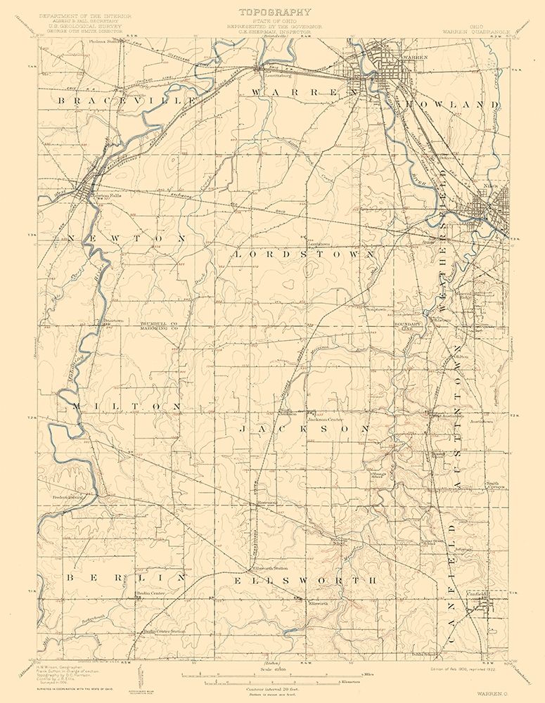 Warren Ohio Quad - USGS 1908