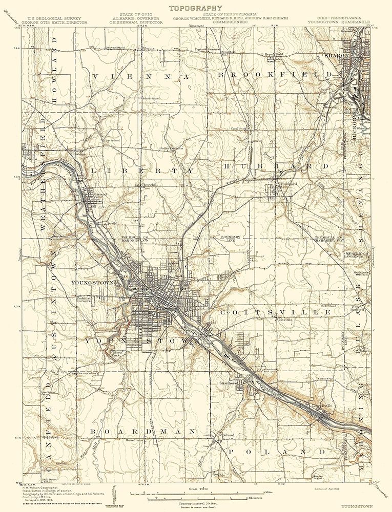 Youngstown Pennsylvania Ohio Quad - USGS 1908