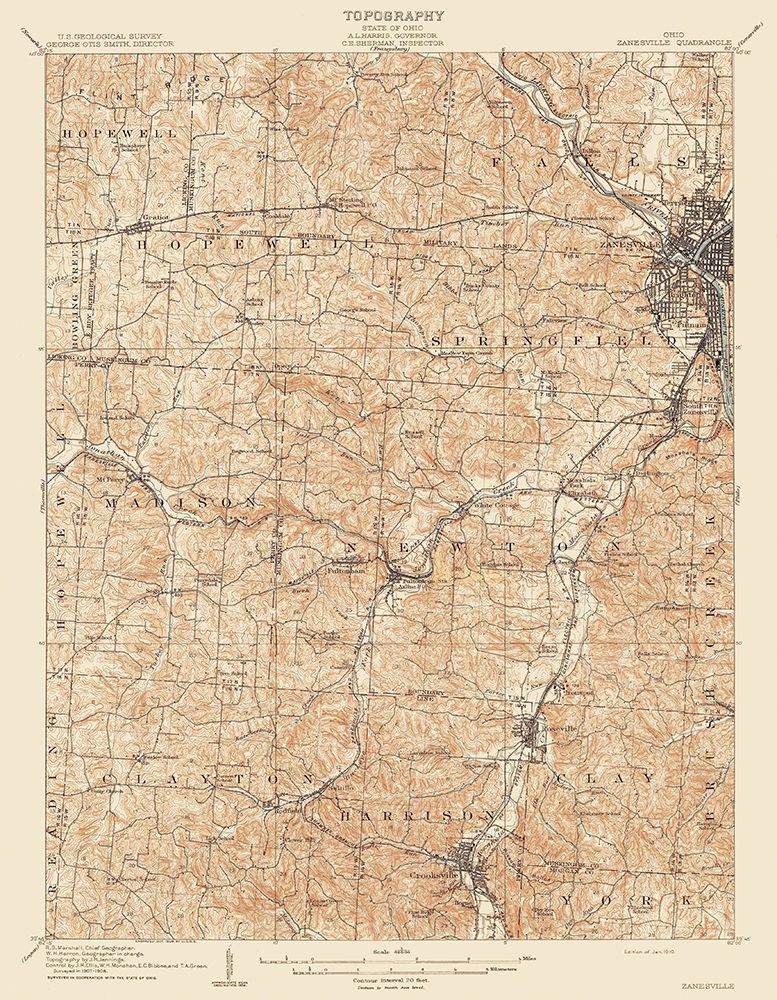 Zanesville Ohio Quad - USGS 1910