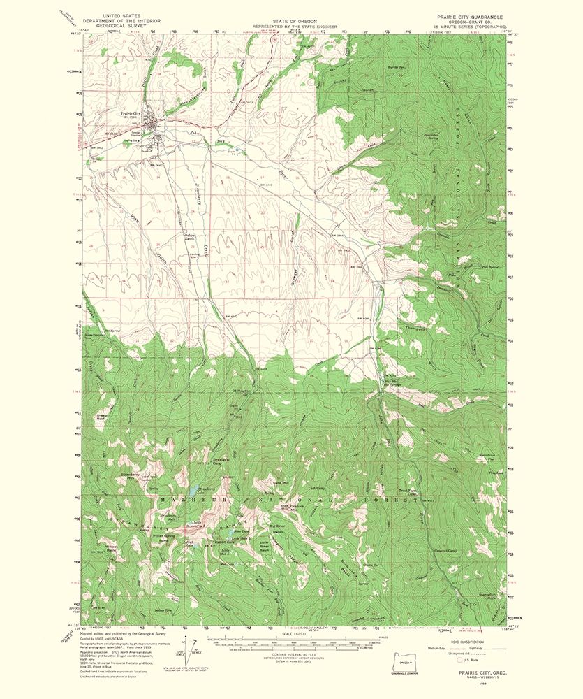 Prairie City Oregon Quad - USGS 1968