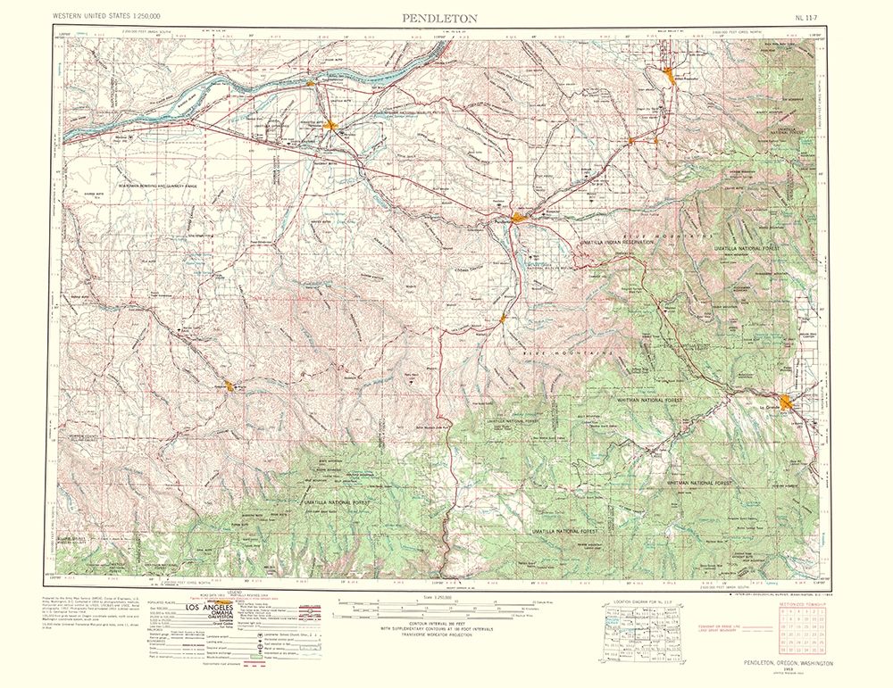 Pendleton Oregon Washington Quad - USGS 1964