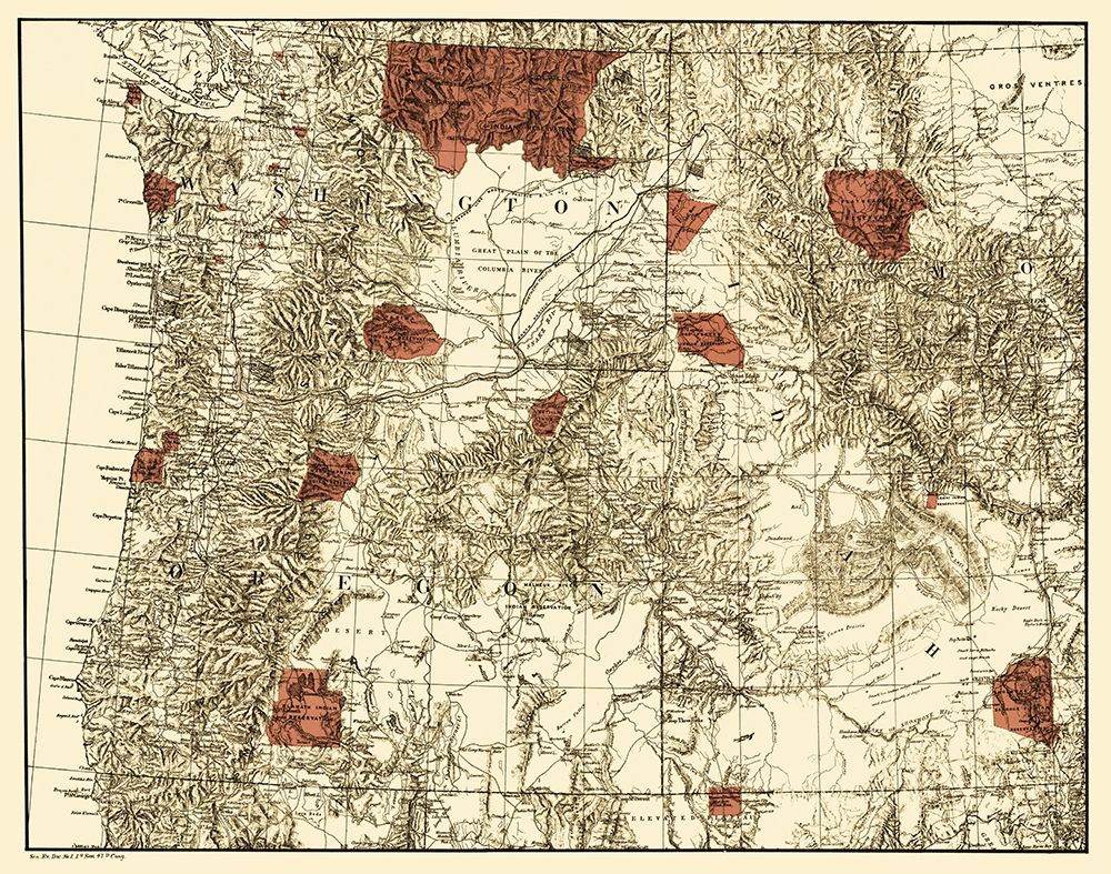 Oregon, Washington with Indian Reservations - 1881