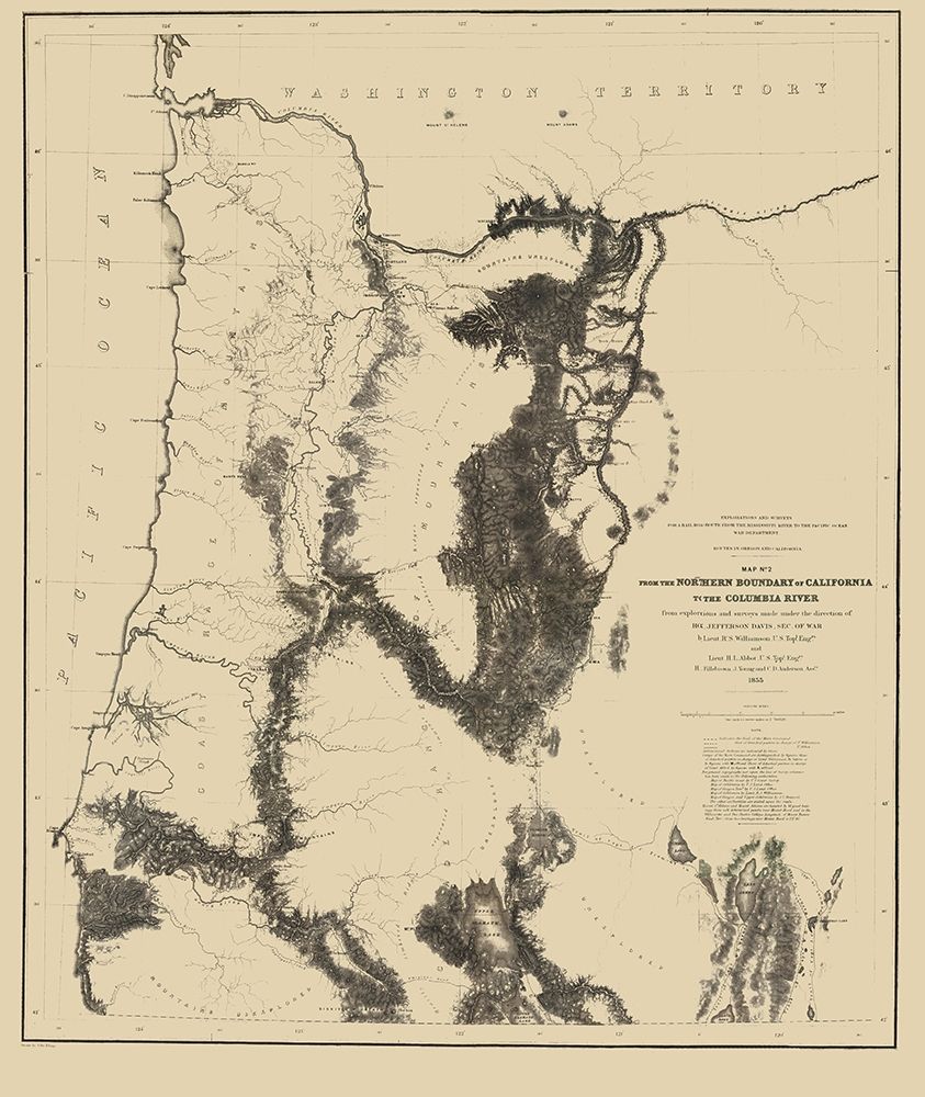 Proposed Railroad Routes, Oregon - War Dept 1855