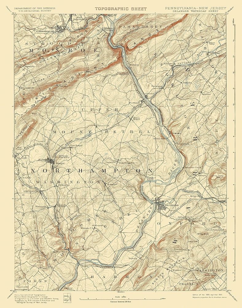 Delaware Watergap Pennsylvania New Jersey Sheet