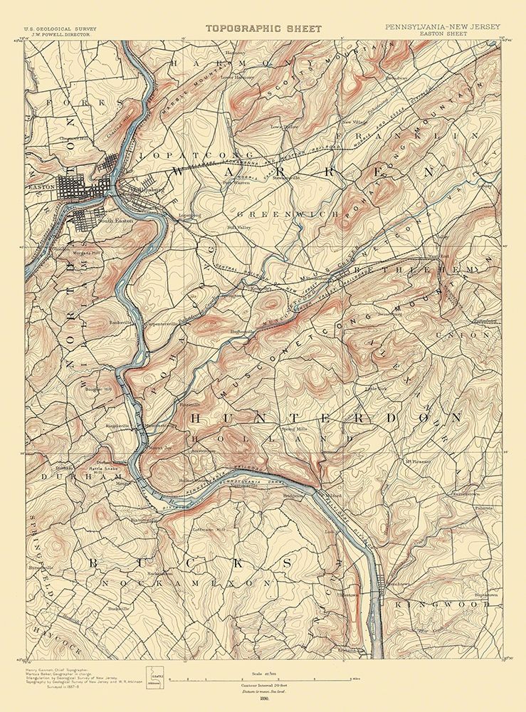 Easton Pennsylvania New Jersey Sheet - USGS 1890