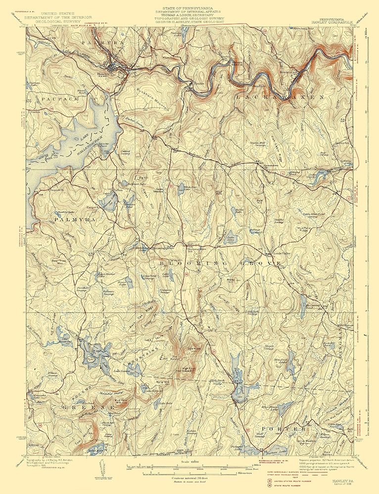Hawley Pennsylvania Quad - USGS 1938