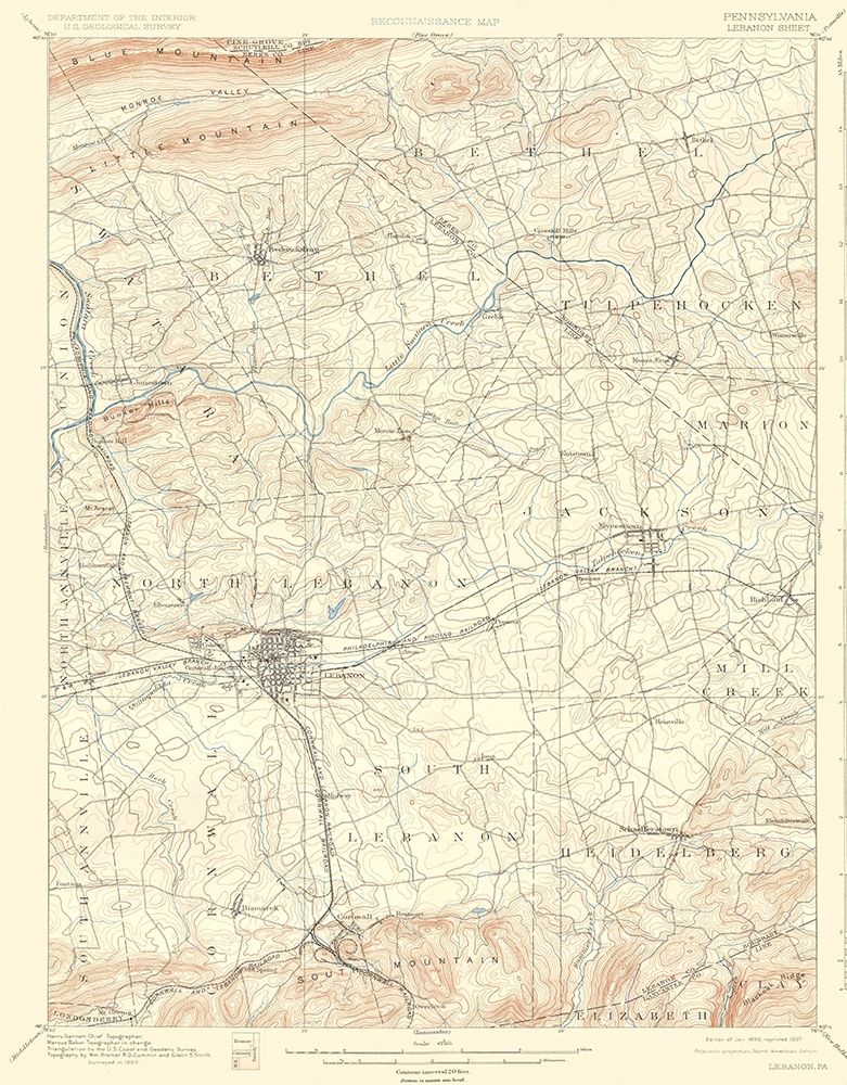 Lebanon Pennsylvania Quad - USGS 1899