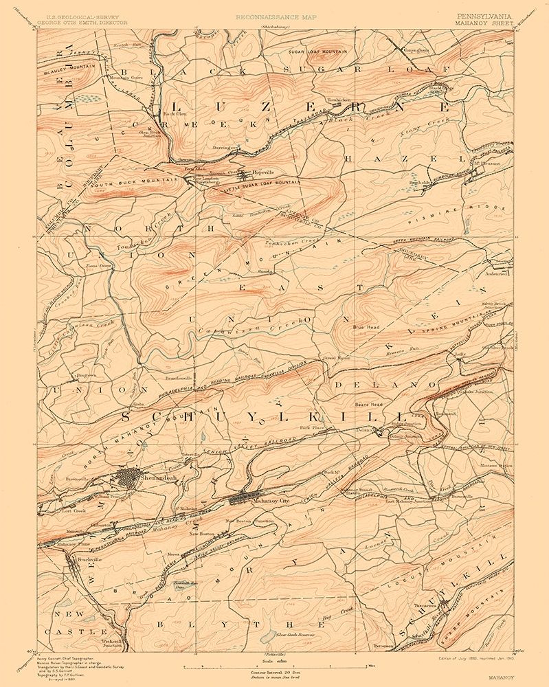 Mahanoy Pennsylvania Sheet - USGS 1893