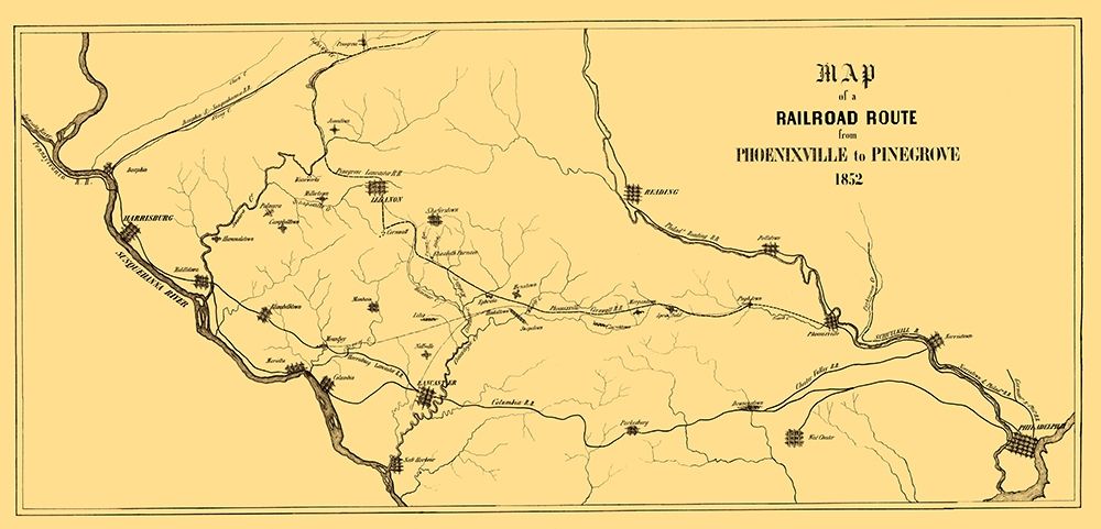 Phoenixville to Pinegrove Railroad Route - 1852