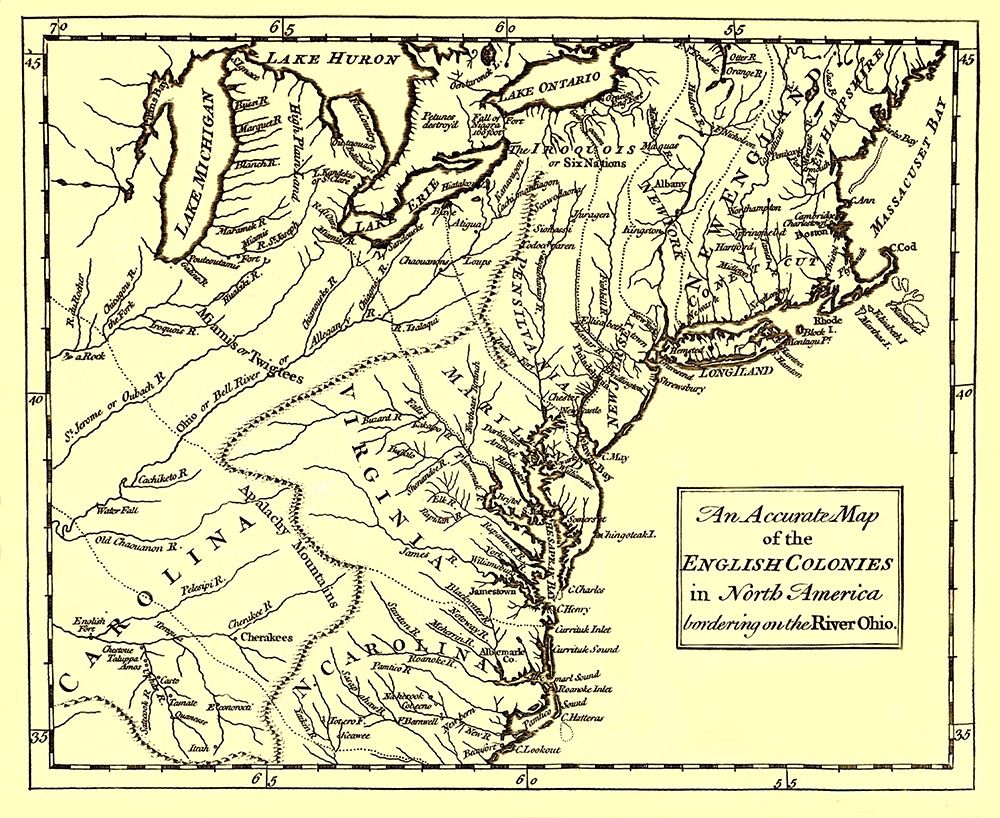 English Colonies Bordering Ohio River - 1750