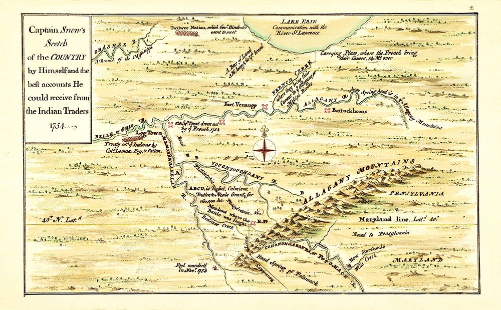 Captain Snows Sketch of Country - Snow 1754
