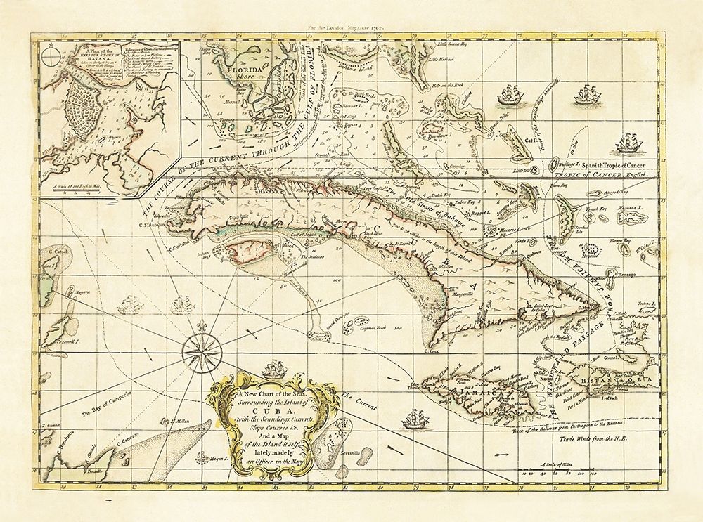 Currents Ships Courses Cuba - 1762