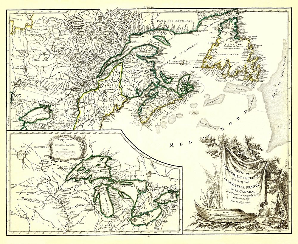 New France Canada - Vaugondy 1755