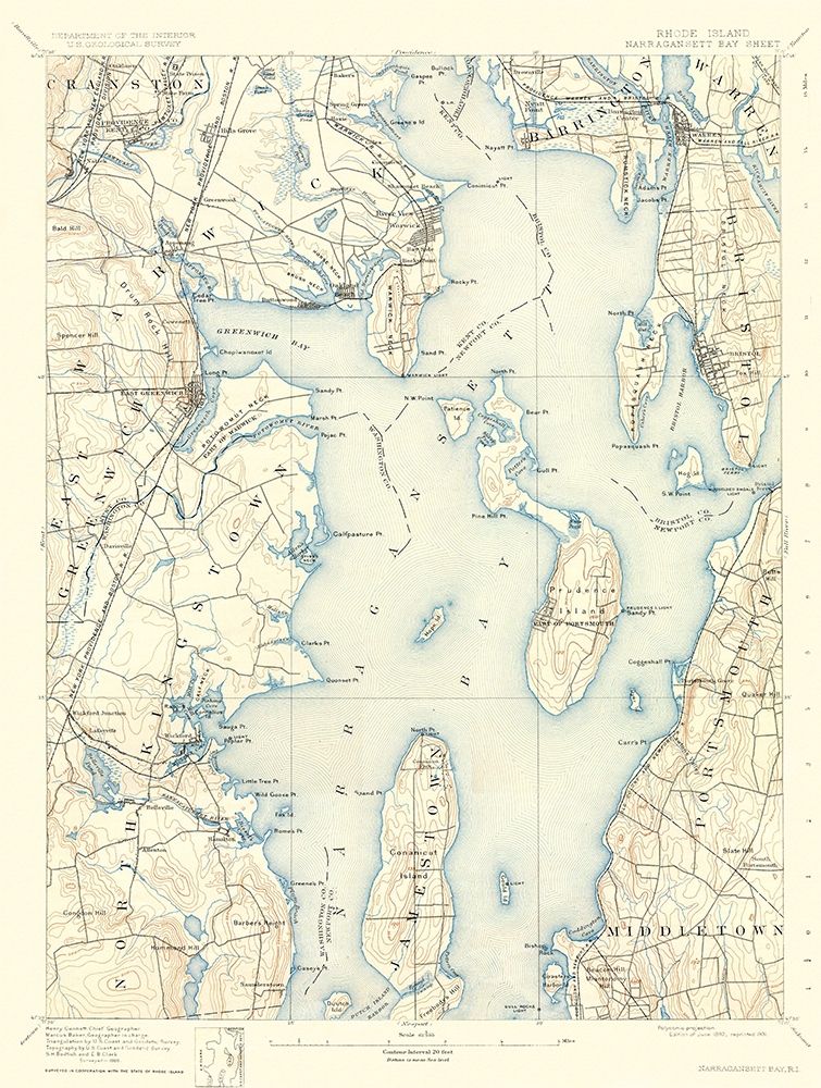 Narragansett Rhode Island Sheet - USGS 1892
