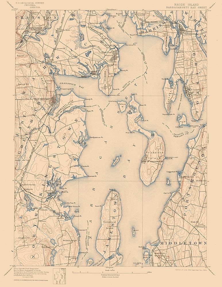 Narragansett Bay Rhode Island Sheet - USGS 1892