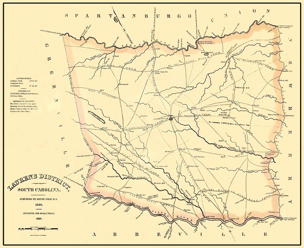 Laurens South Carolina Landowner - Mills 1825