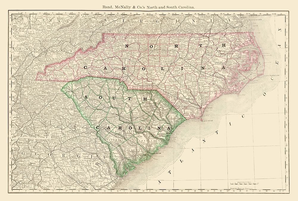 North Carolina, South Carolina - Rand McNally 1879