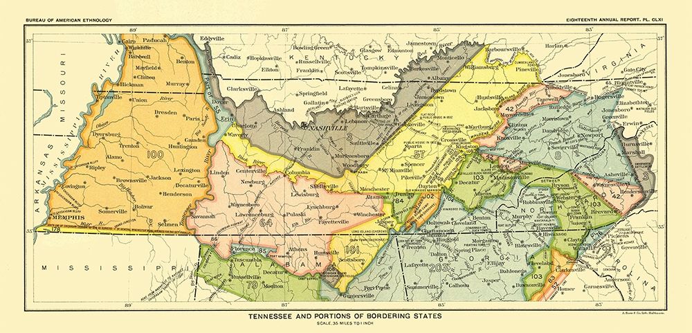 Tennessee - Bordering States - Hoen 1896