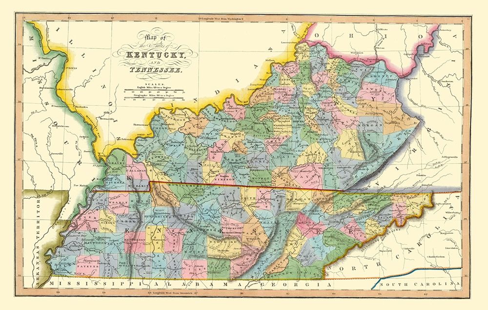 Kentucky, Tennessee Counties - Hinton 1831
