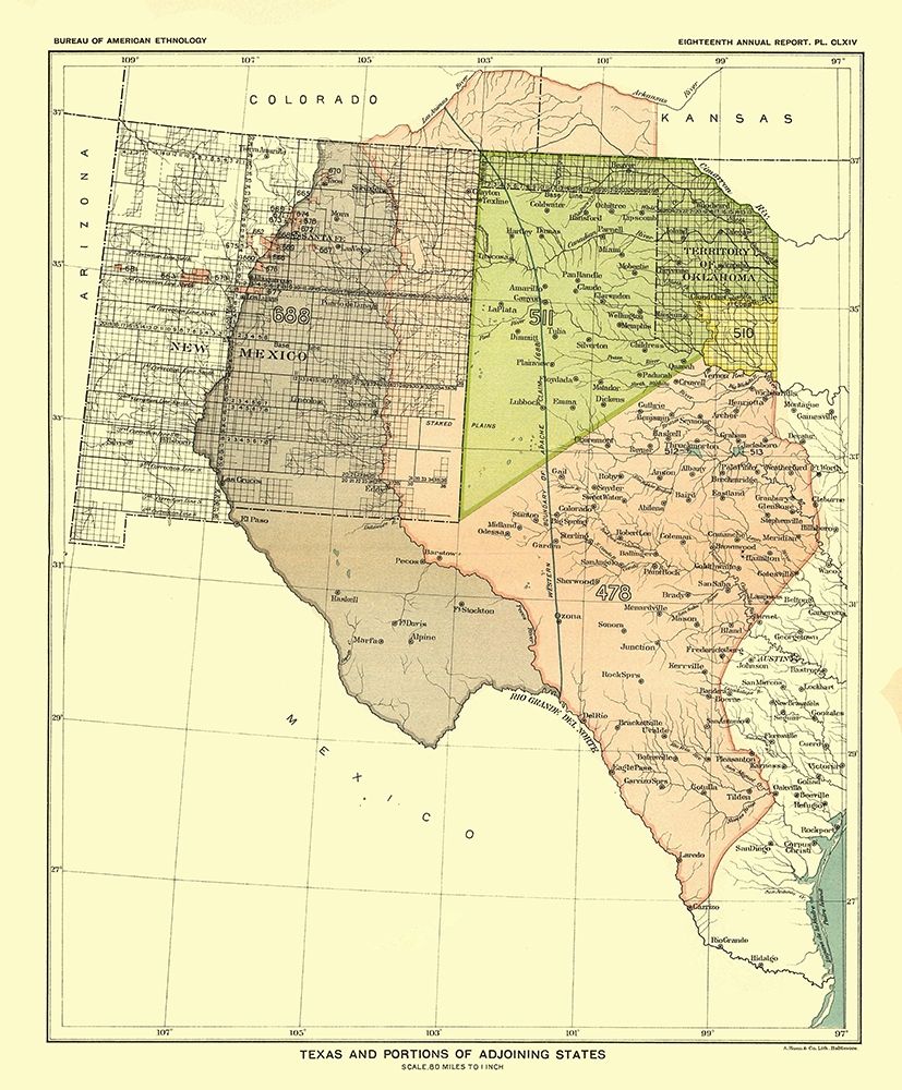 Texas - Adjoining States - Hoen 1896