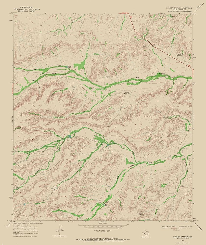 Busher Canyon Texas Quad - USGS 1968