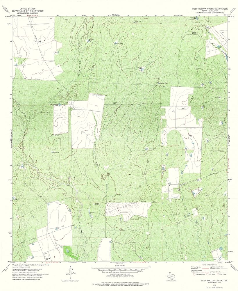 Beef Hollow Creek Texas Quad - USGS 1972