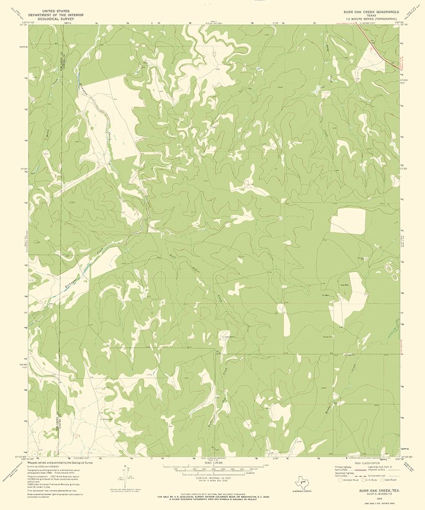 Burr Oak Creek Texas Quad - USGS 1970