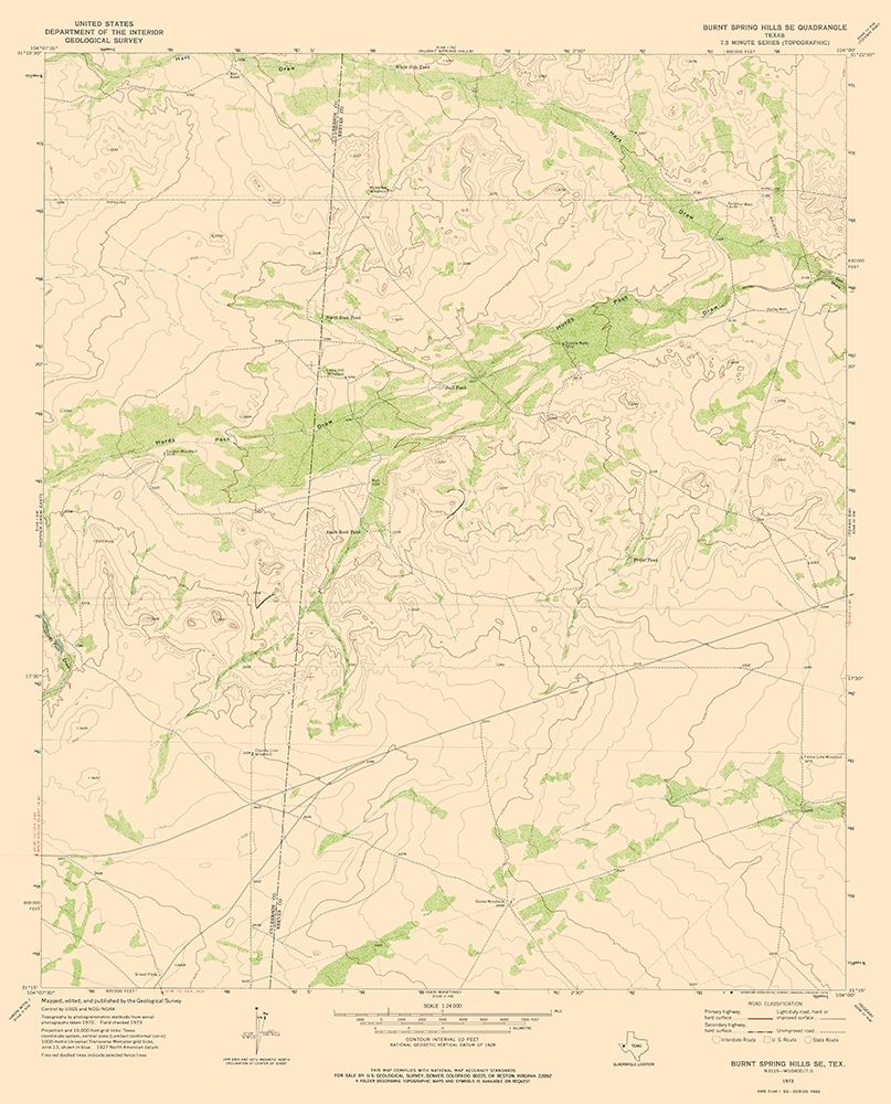Burnt Spring Hills Texas Quad - USGS 1973