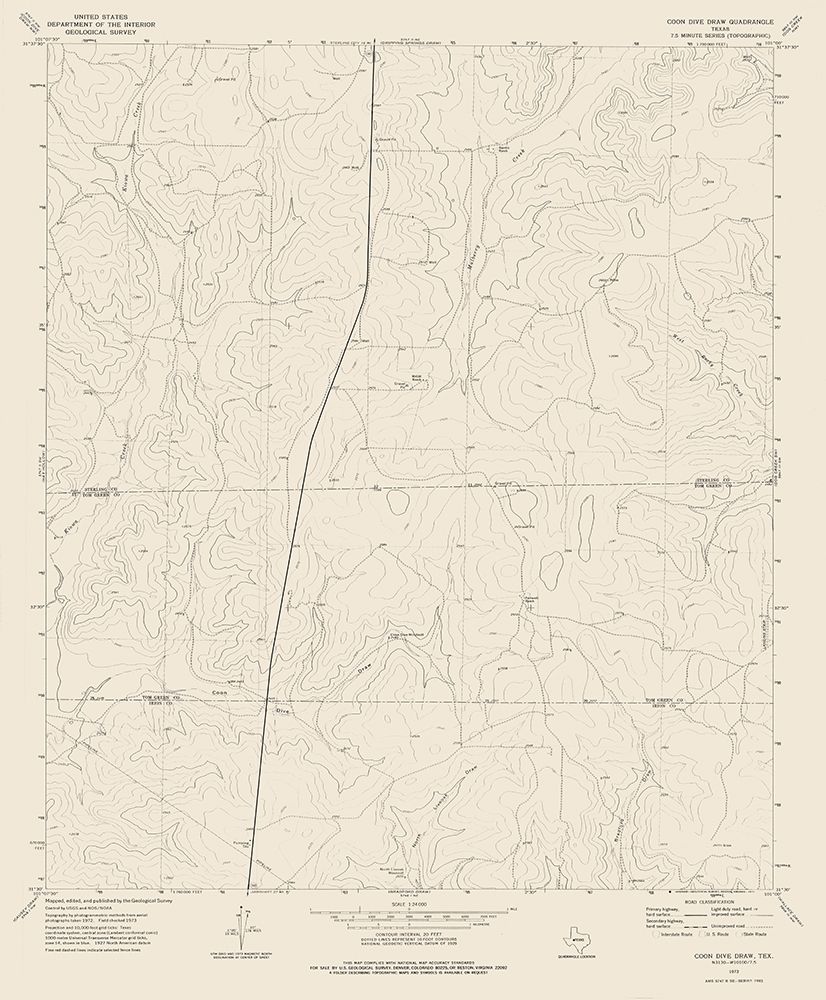 Coon Dive Draw Texas Quad - USGS 1973