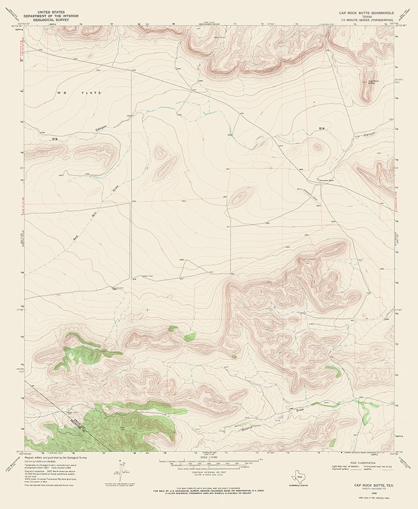 Cap Rock Butte Texas Quad - USGS 1968