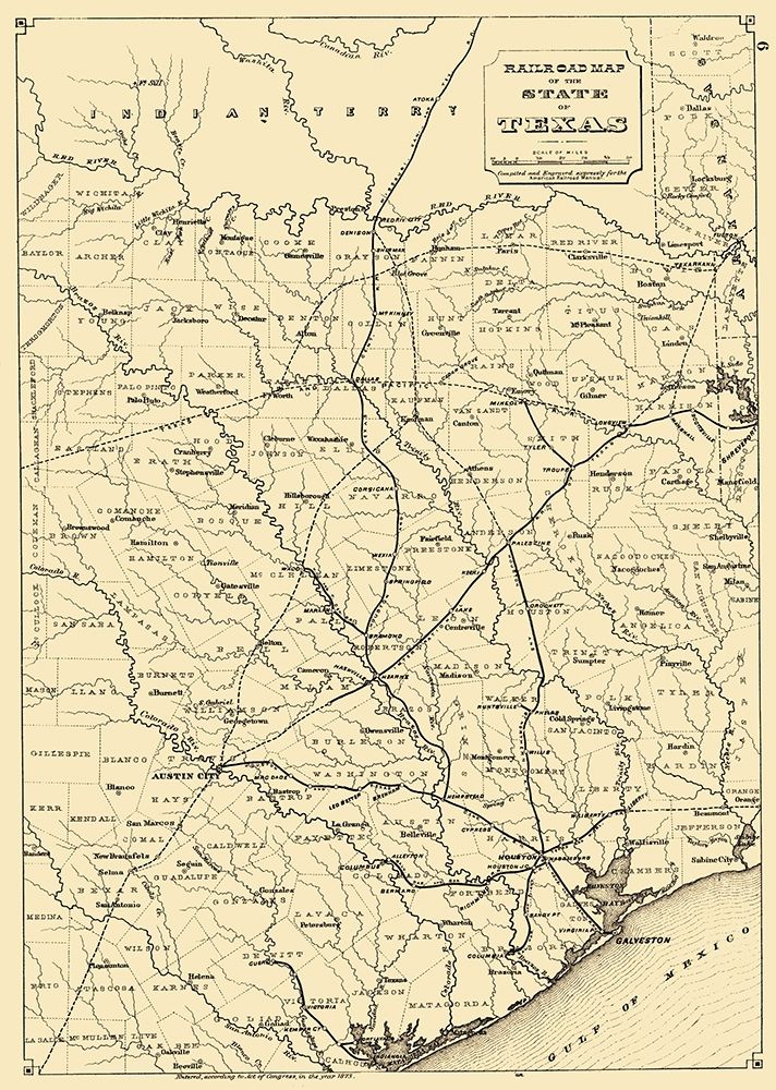 Texas State Railroads - 1873