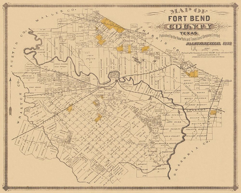 Fort Bend Texas Landowner - Land Office 1882